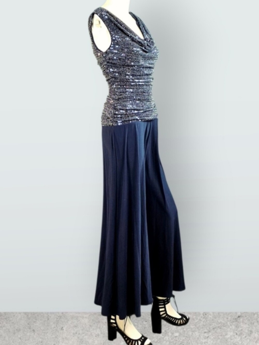 R & M Richards Petite Metallic Maxi-dress Mother Of The Bride Dress - Picture 3 of 11